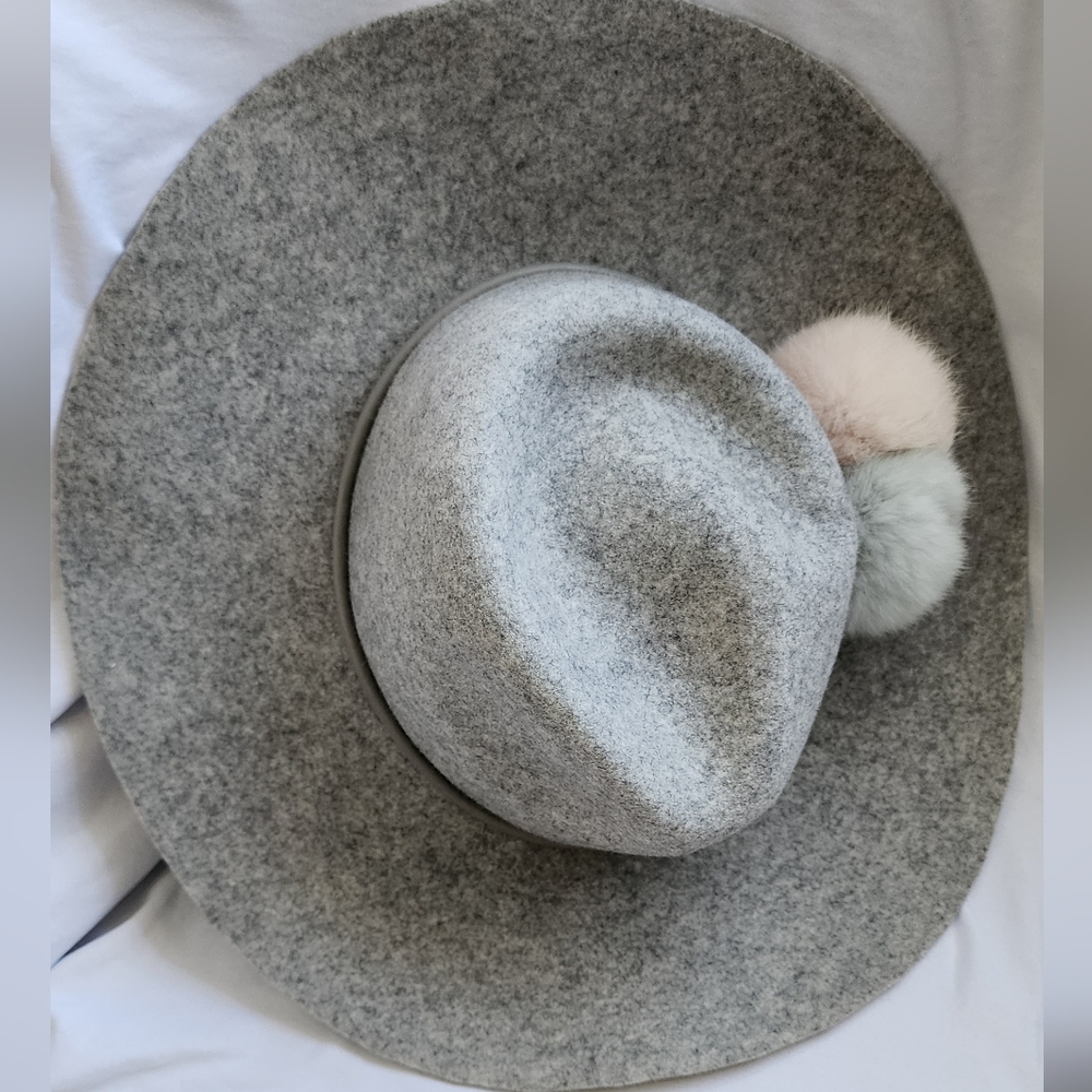 Gray Felt Hat with Pom Poms - Picture 4 of 4